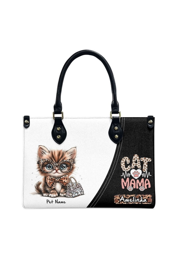 Venetian Short-haired Cat Bag, Personalized Leather Handbags For Women - Personalized Bag with Name - Tote Bags for Mom Grandma - Custom Gifts Ideas for Her, Gift for Cat Lover, Cat Mom