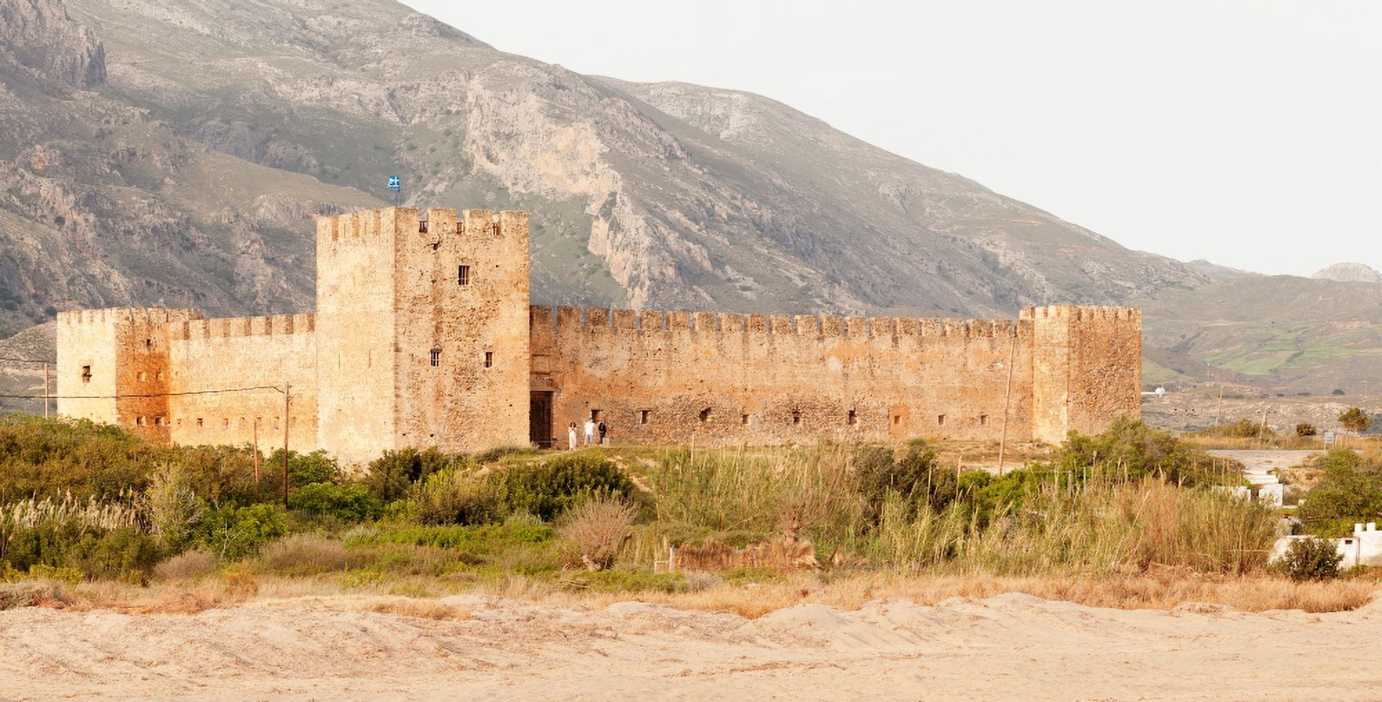 Venetian castle in front of Lefka Ori mountains Frangokastello Chania Crete Greece Canvas Art - Panoramic Images (9 x 27)