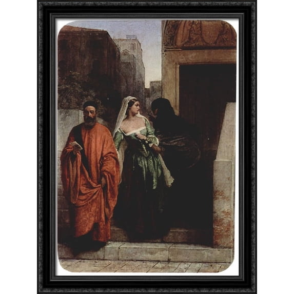 Venetian women 28x38 Large Black Ornate Wood Framed Canvas Art by Francesco Hayez