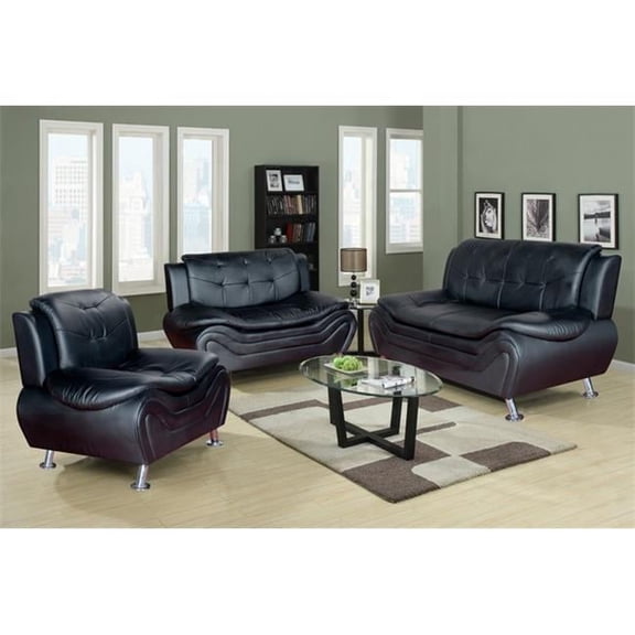 Veneto Sofa Set- Black - 35 x 77.5 x 32.5 in.
