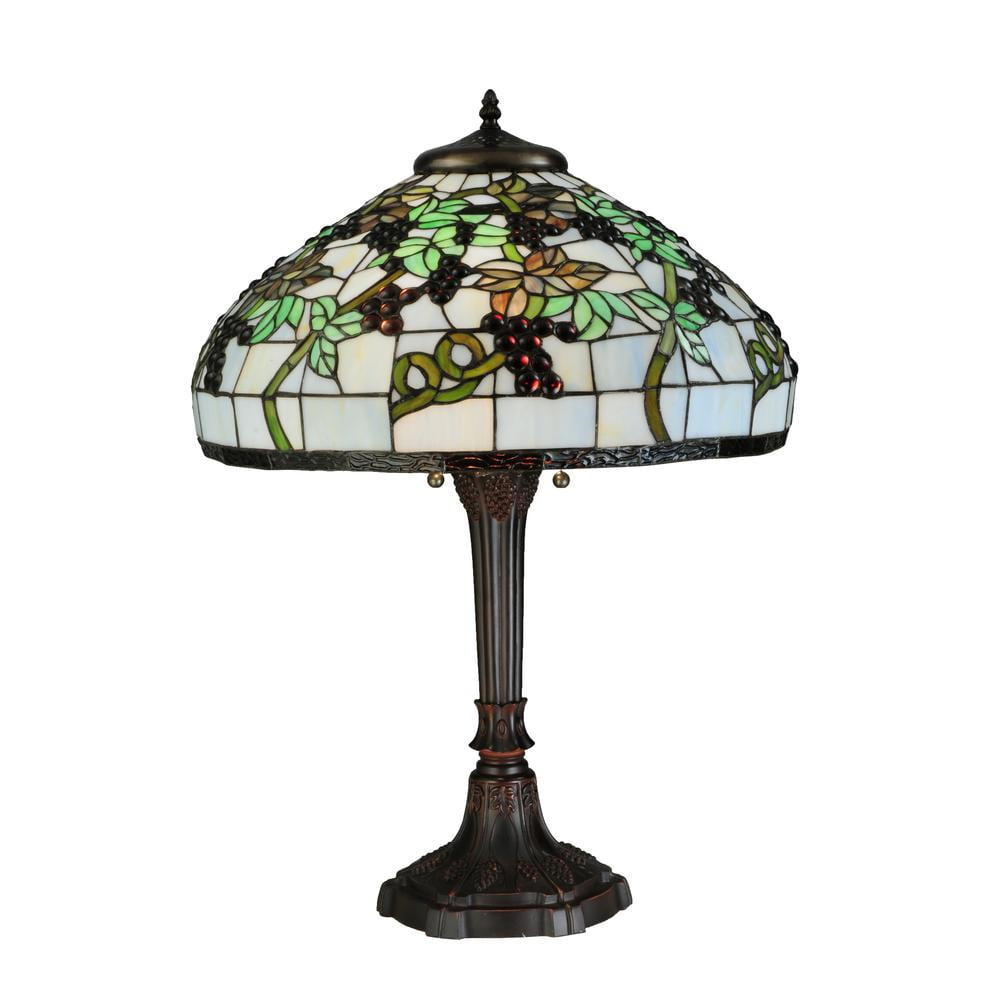 28" Multicolor Stained Glass and Bronze Table Lamp
