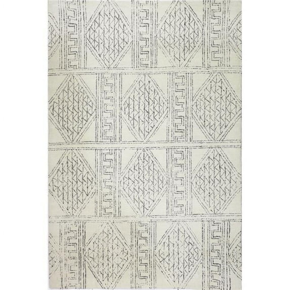 Venezia Collection Geometric Transitional 100 Percent Wool Hand Tufted Area Rug, Ivory & Grey - 7 ft. 6 in. x 9 ft. 6 in.