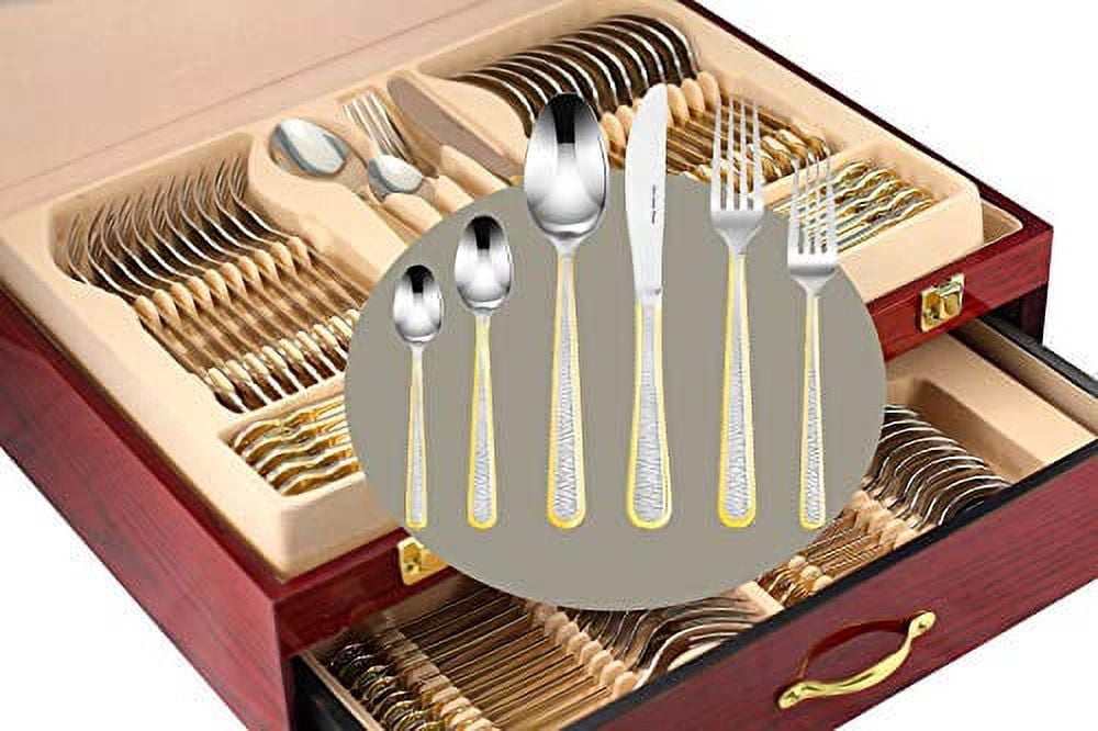 Venezia Collection Gold Flatware Serving Set for 12, 75-Pc Luxury ...