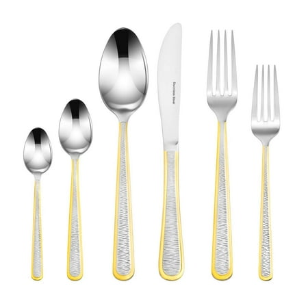 Venezia Collection "Provenza" 75-Piece Fine Flatware Set, Silverware Cutlery Dining Service for 12, Premium 18/10 Surgical Stainless Steel, 24K Gold-Plated Hostess Serving Set