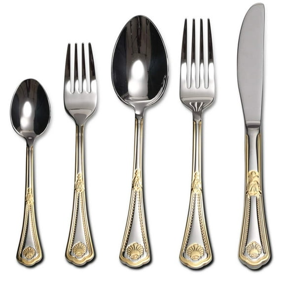 Venezia Collection Seashell 40 Pieces Fine Flatware Set - Service for 8, Gold