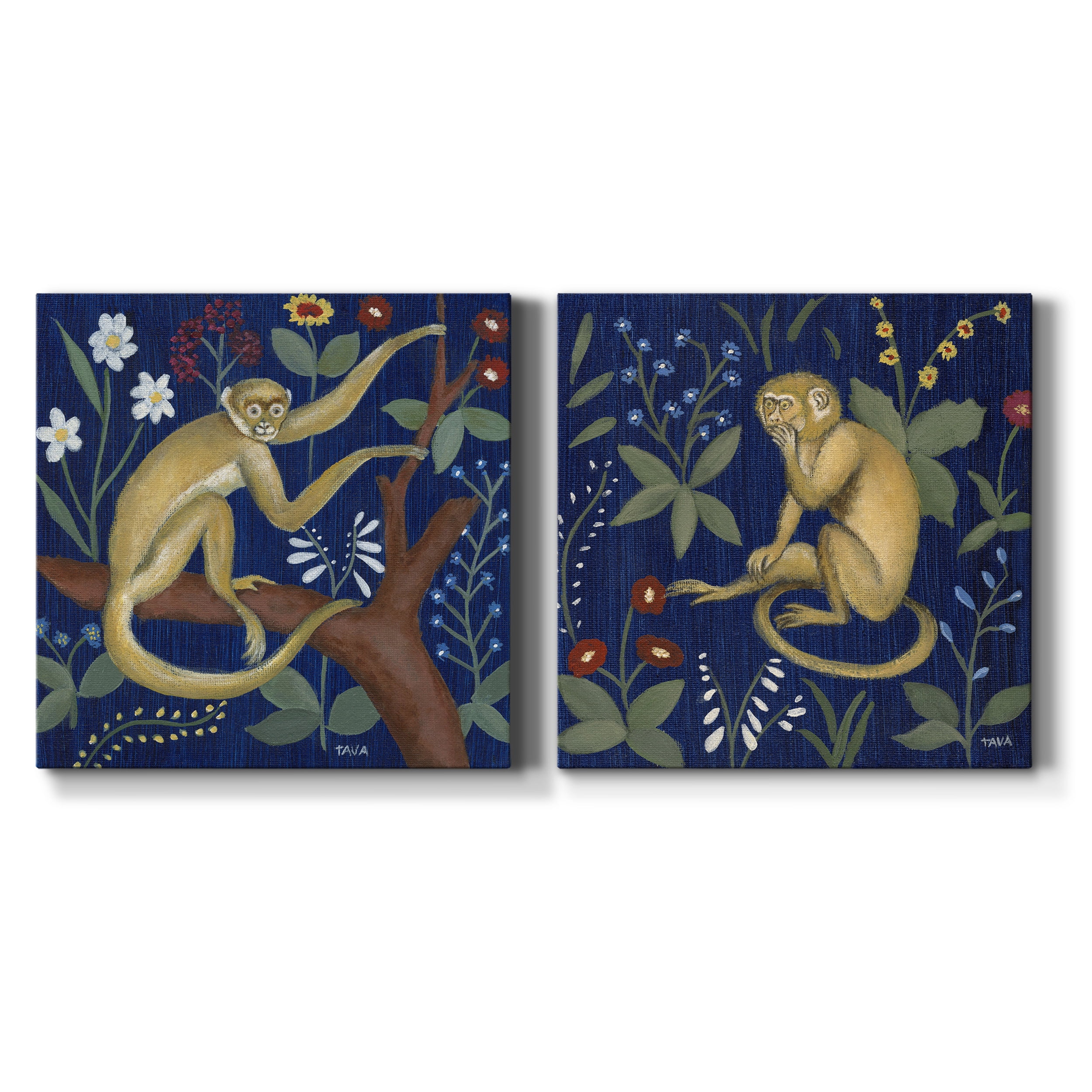 Venezia Monkey Garden II - Premium Gallery Wrapped Canvas - Ready to Hang Set of 2 - 24 x 24 Each