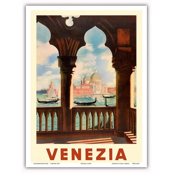 Venezia (Venice) Italy - Gondolas on Grand Canal - St. Mark's Basilica (Basilica di San Marco) - Vintage Travel Poster c.1938 - Master Art Print (Unframed) 9in x 12in