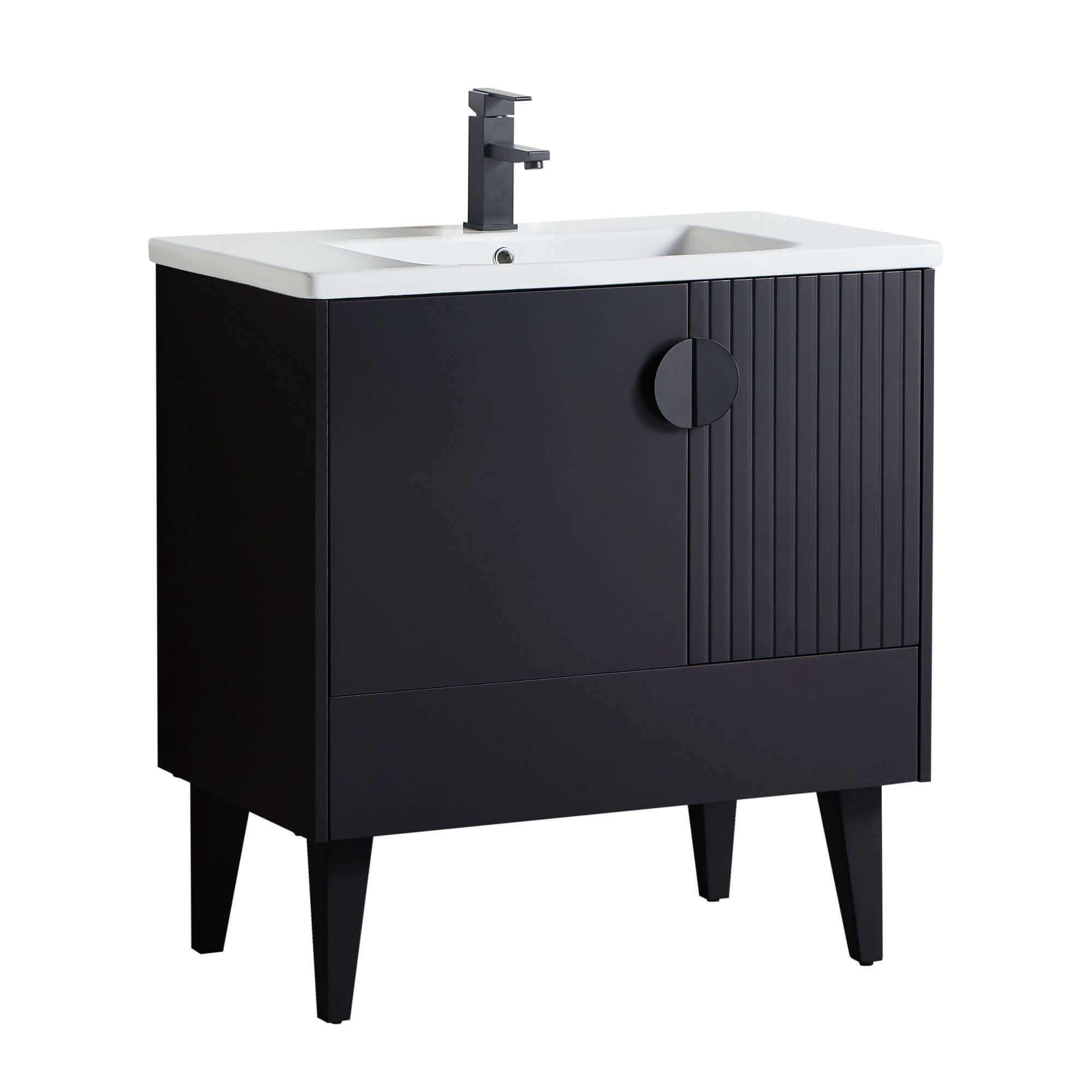 Venezian Collection 30" Single Black Bathroom Vanity with Black Handles ...