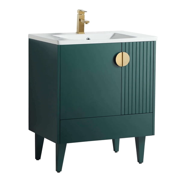 Venezian Collection - 30" Single Green Bathroom Vanity, - Brass Handles ...