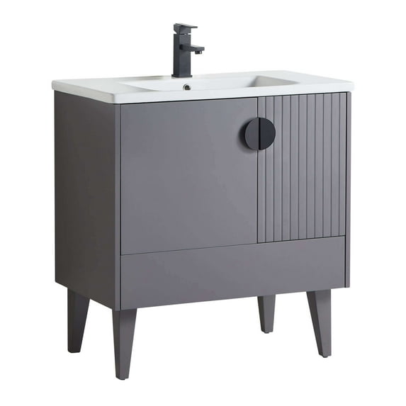 Venezian Collection - 30" Single Rock Gray Bathroom Vanity, - Black Handles. 