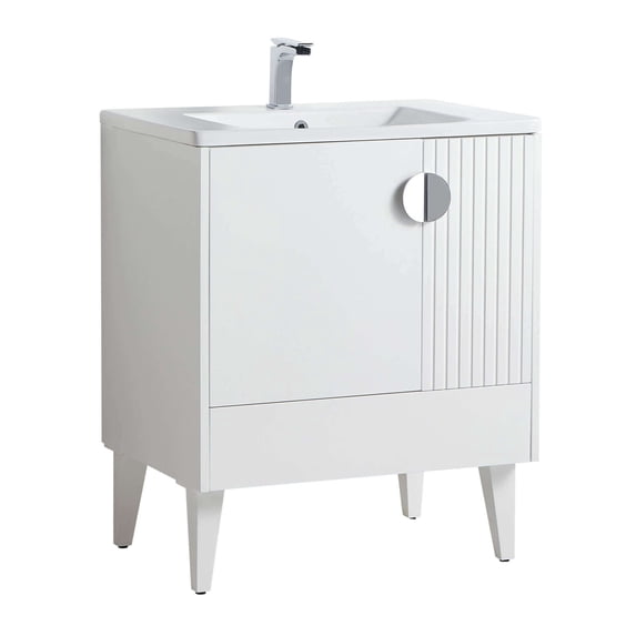 Venezian Collection - 30" Single White Bathroom Vanity, - Chrome Handles. 