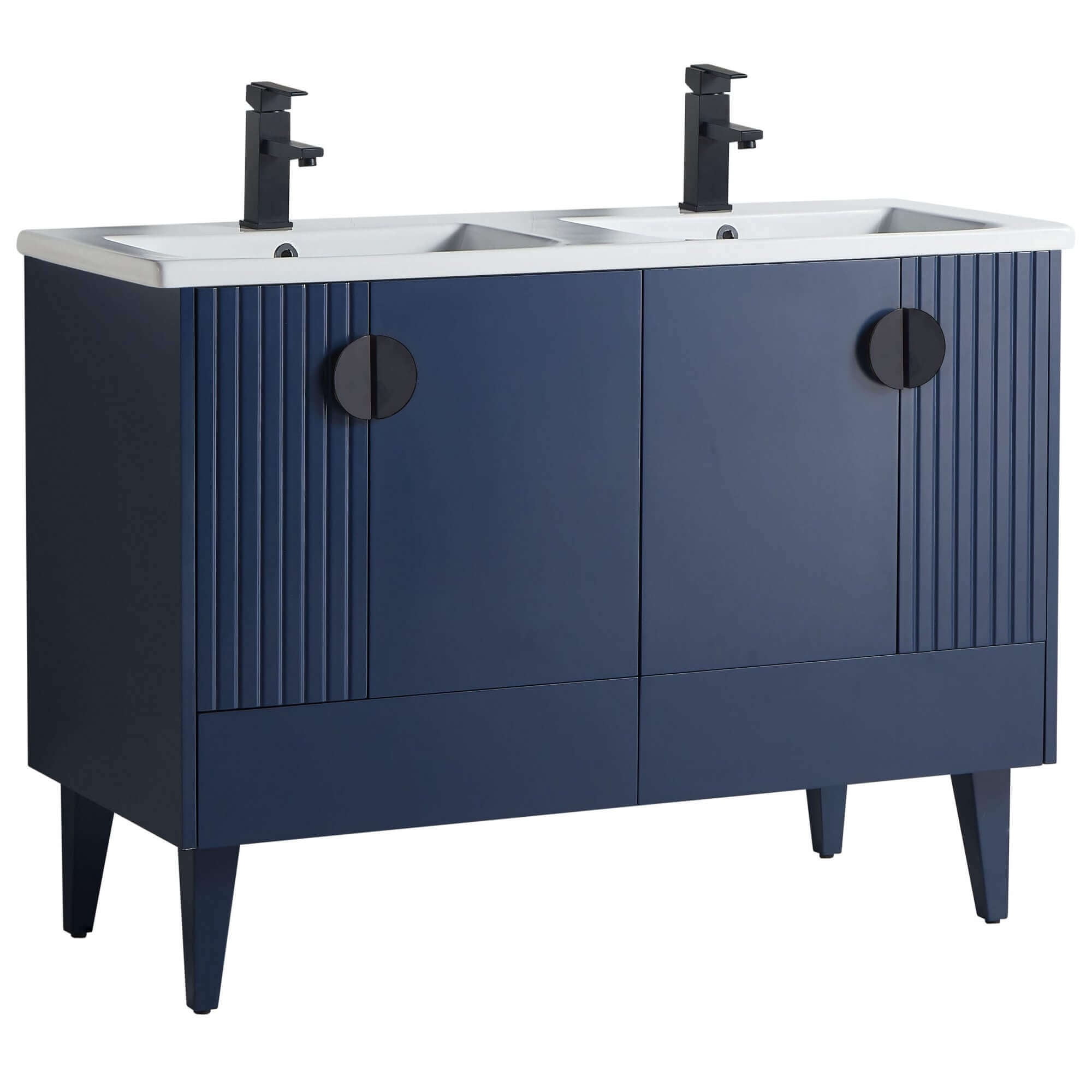 Venezian Collection - 48" Double Navy Blue Bathroom Vanity, - Black ...