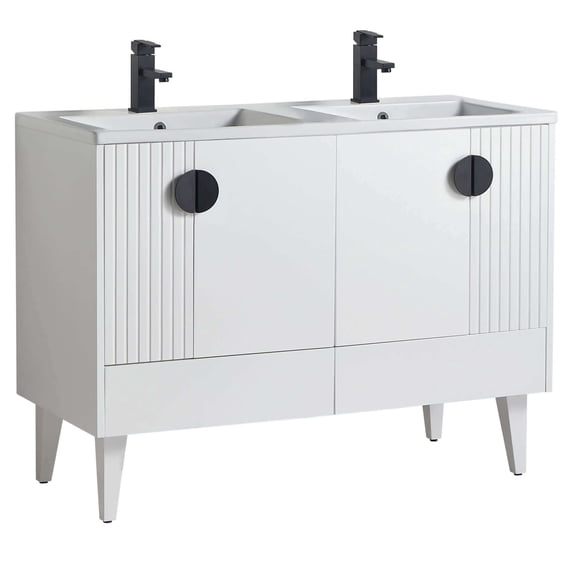 Venezian Collection - 48" Double White Bathroom Vanity, - Black Handles. 