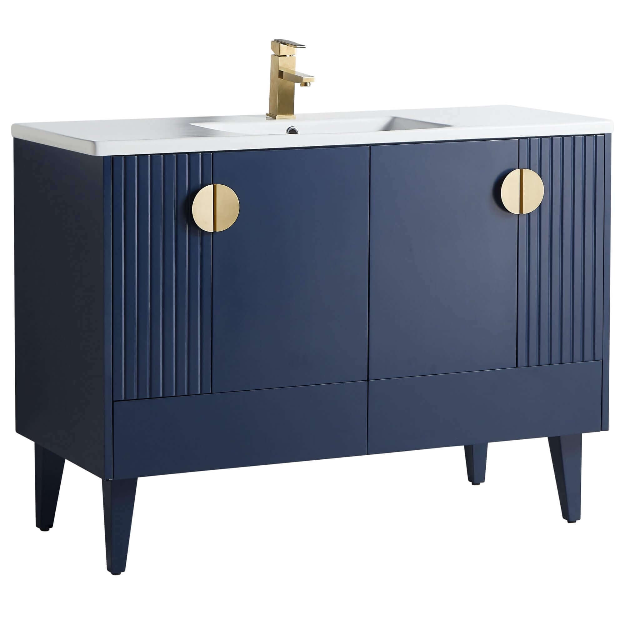 Venezian Collection 48" Single Navy Blue Bathroom Vanity, Brass