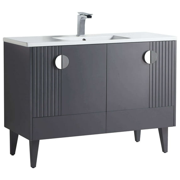 Venezian Collection - 48" Single Rock Gray Bathroom Vanity, - Chrome Handles. 