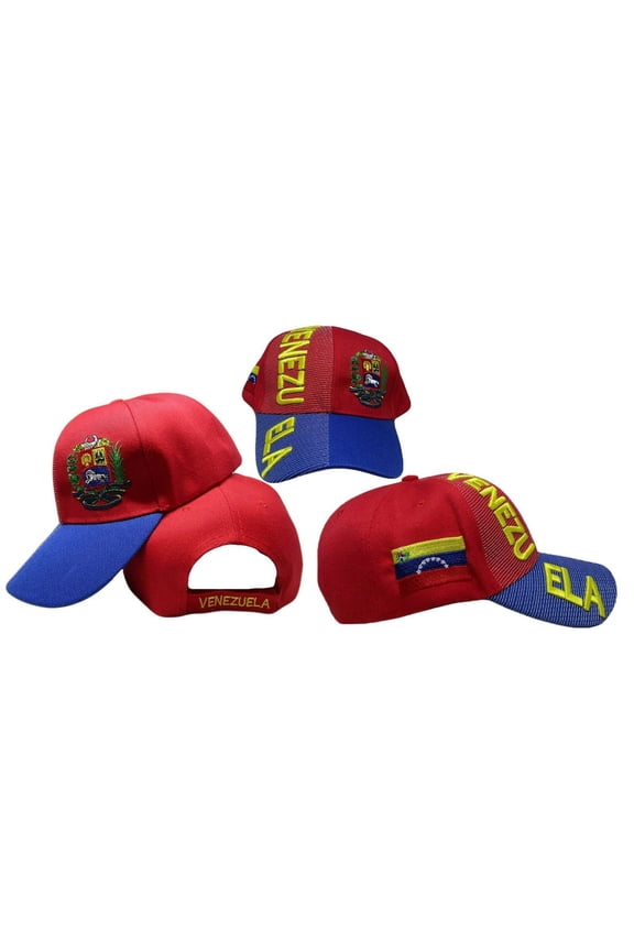 Venezuela Country Letters Emblem Red With Blue Bill 3-D Embroidered Cap Hat