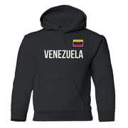 Venezuela Flag - Soccer Cup Inspired Fans Supporter Youth Hooded Sweatshirt (Black, Youth Small)
