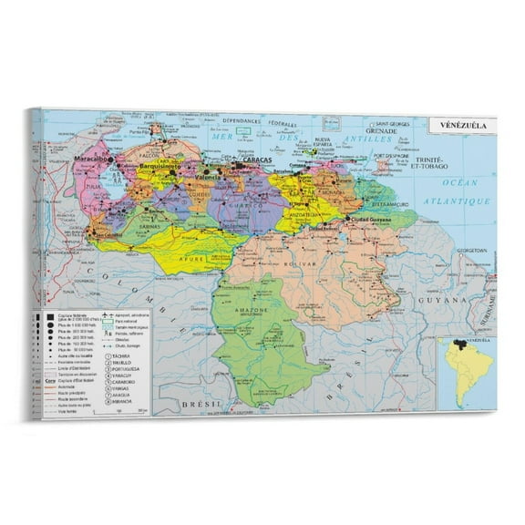 Venezuela Map Posters Wall Art Poster Gifts Bedroom Prints Home Decor Hanging Picture Canvas Painting Posters 12x18inch(30x45cm)