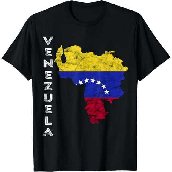 Venezuela Map Travel Trip Venezuelan 7 Stars Flag Roots T-ShirtMen and women can wear, black T-shirts, gifts. Age: M,L，XL 2XL, 3XL, 1234XL