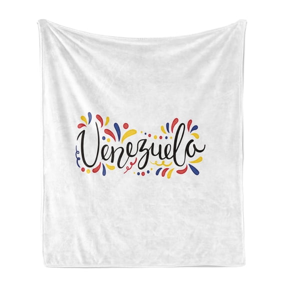 Venezuela Soft Flannel Fleece Throw Blanket, Cursive Lettering on a Plain Background, Cozy Plush for Indoor and Outdoor Use, 50" x 60", White Multicolor, by Ambesonne
