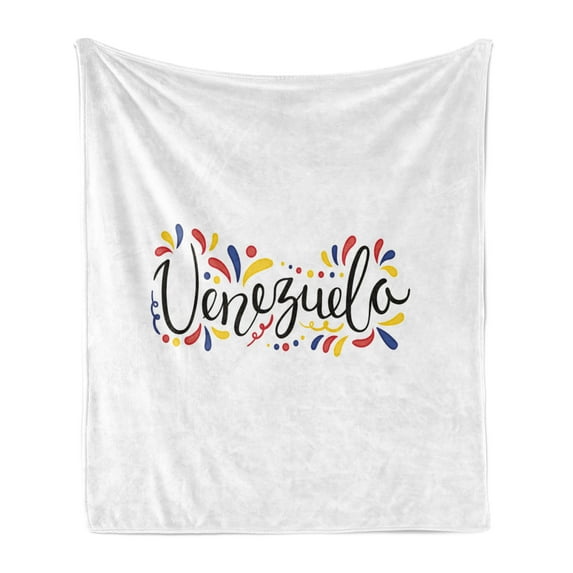 Venezuela Soft Flannel Fleece Throw Blanket, Cursive Lettering on a Plain Background, Cozy Plush for Indoor and Outdoor Use, 50" x 70", White Multicolor, by Ambesonne