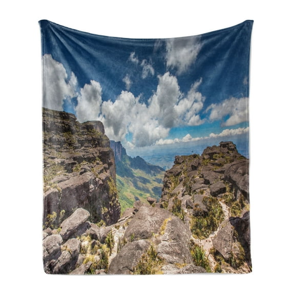 Venezuela Soft Flannel Fleece Throw Blanket, View from the Plateau of Roraima on the Gran Sabana, Cozy Plush for Indoor and Outdoor Use, 50" x 60", Dark Sky Blue Multicolor, by Ambesonne