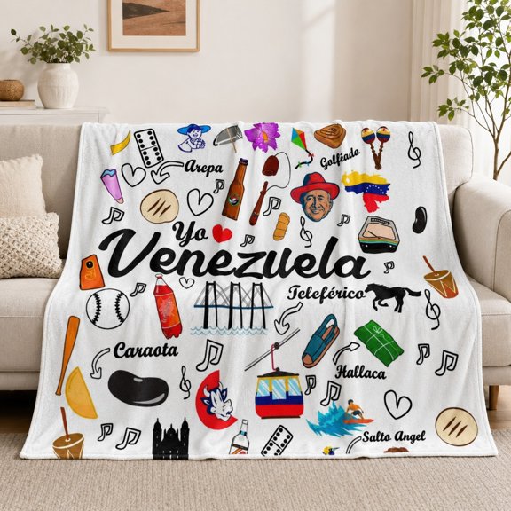 Venezuela Theme Fleece Throw Blanket, 280 GSM Polyester Sofa Blanket