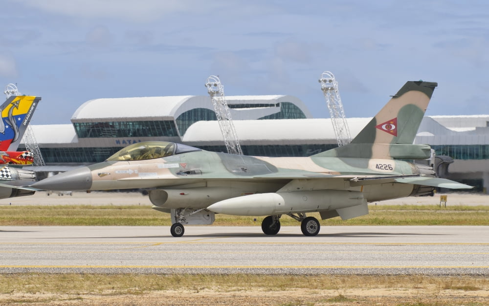 Venezuelan Air Force F-16 at Natal Air Force Base Brazil Canvas Art - Giovanni CollaStocktrek Images (35 x 22)