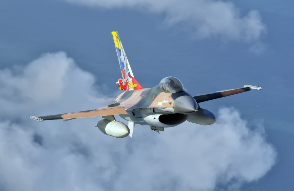 Venezuelan Air Force F-16 in flight over Brazil Canvas Art - Giovanni CollaStocktrek Images (18 x 12)