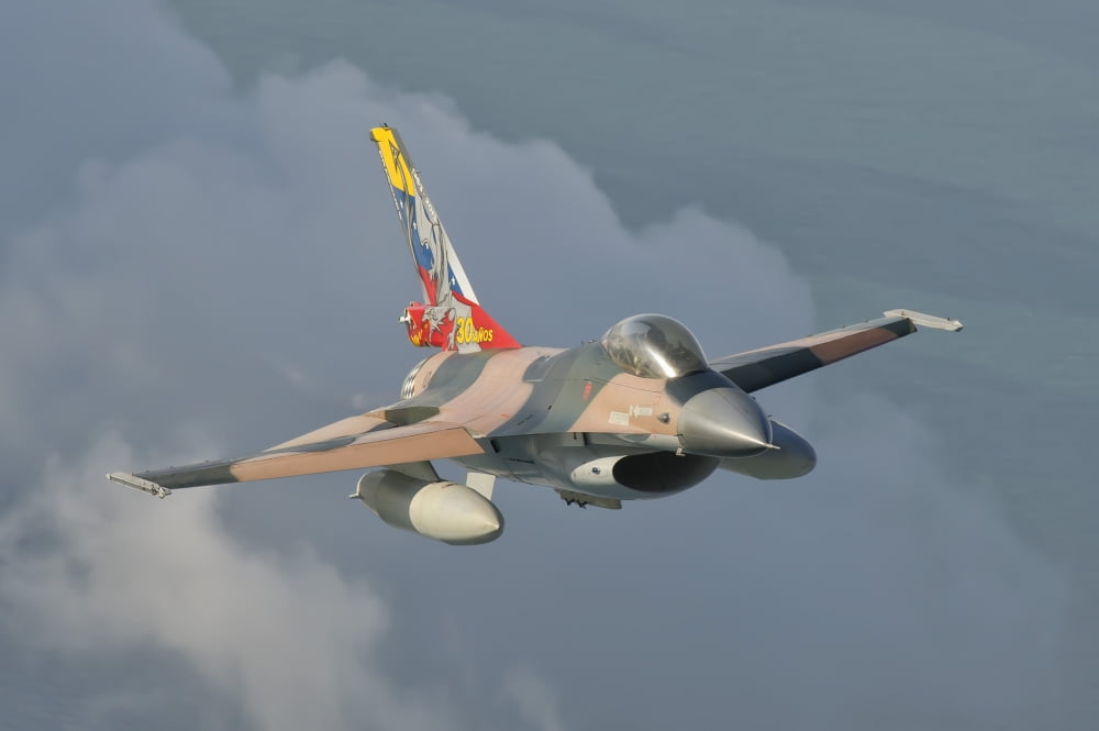 Venezuelan Air Force F-16 in flight over Brazil Canvas Art - Giovanni CollaStocktrek Images (18 x 12)