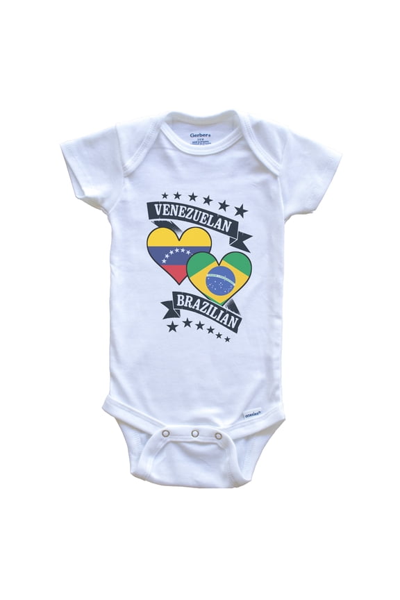 Venezuelan Brazilian Heart Flags Venezuela Brazil Baby Bodysuit, 3-6 months white