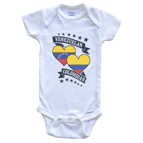 Venezuelan Colombian Heart Flags Venezuela Colombia Baby Bodysuit, 6-9 months white
