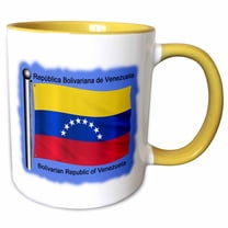 3drose, Venezuelan Flag Waving on a Blue Background. Bolivarian Republic of Venezuela in English and Spanish, 11oz Two-tone Yellow Mug