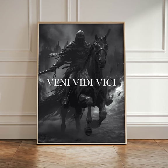 Veni Vidi Vici Motivational Warrior Wall Art, Spartan Inspiration Quote Gladiator Decor Winning Mindset Poster Victory Strength Poster UNFRAMED Poster, Wall Art for Decor, Present, 8x12