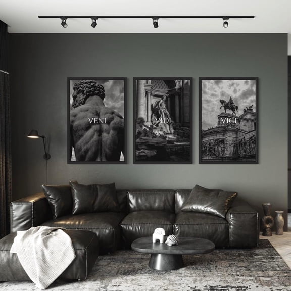 Veni Vidi Vici Wall Art Set Ancient Rome Decor Inspirational Black And White Posters 3-Piece Poster Set 3