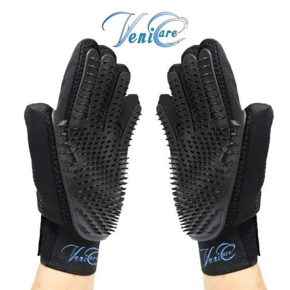 VeniCare Pet Grooming Gloves Brush Dog Cat Hair Remover Mitt Massage Deshedding 1 Pair Black