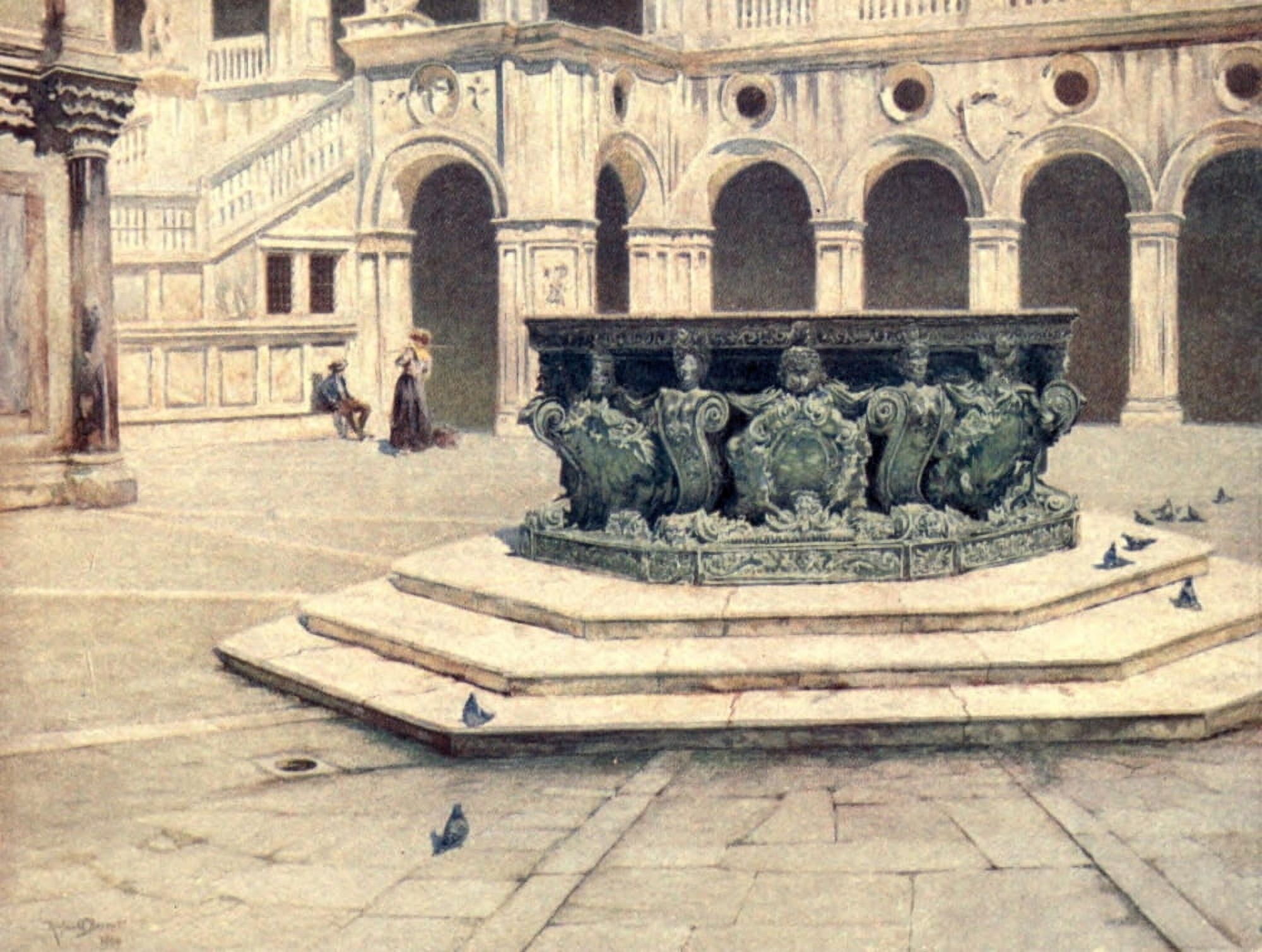 Venice 1907 Bronze Well-head Courtyard of Palazzo Ducale Canvas Art - Reginald Barrett (18 x 24)