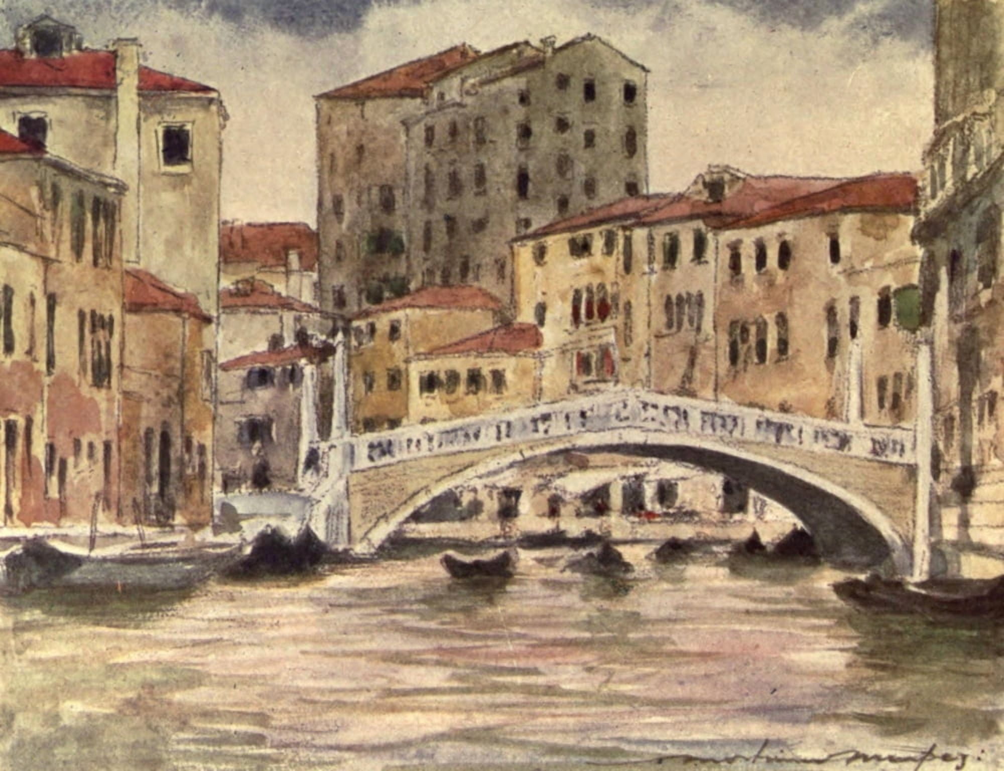 Venice 1912 Bridge near Palazzio Labia Canvas Art - Mortimer Menpes (24 x 36)