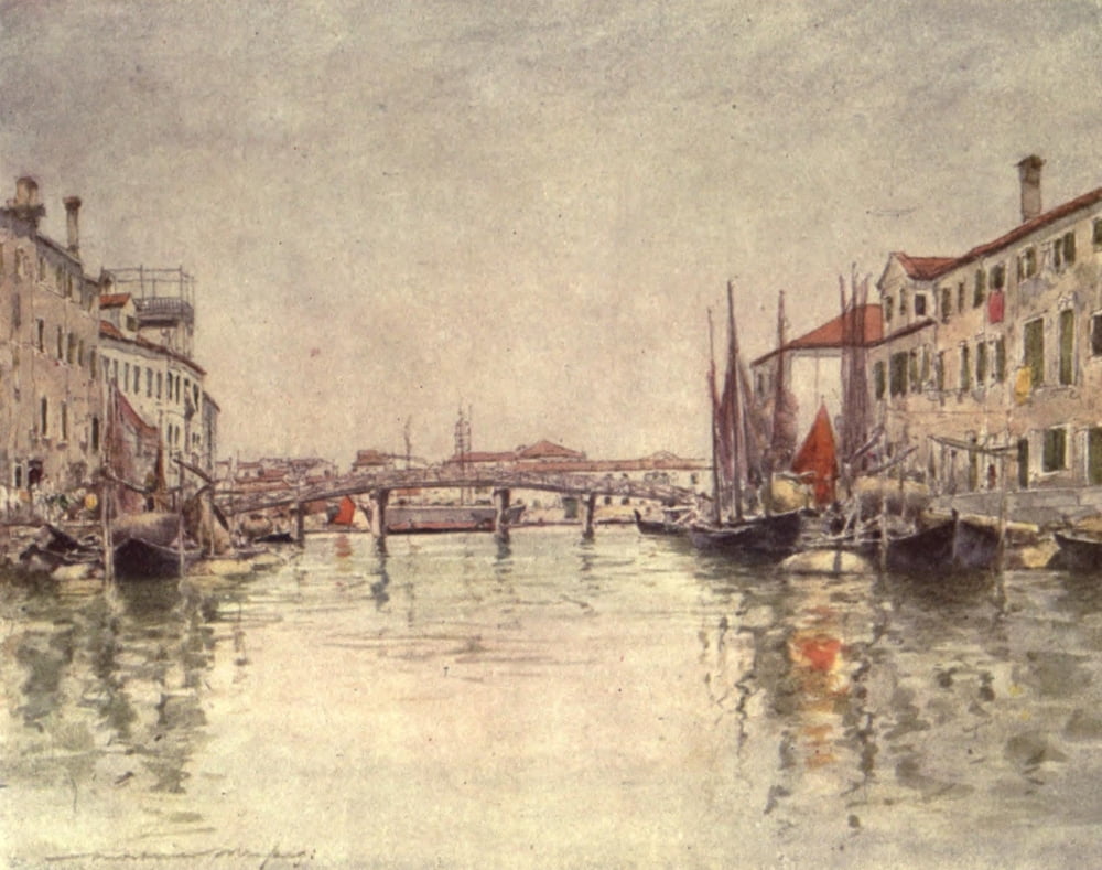 Venice 1912 Canal in Giudecca Island Canvas Art - Mortimer Menpes (18 x 24)