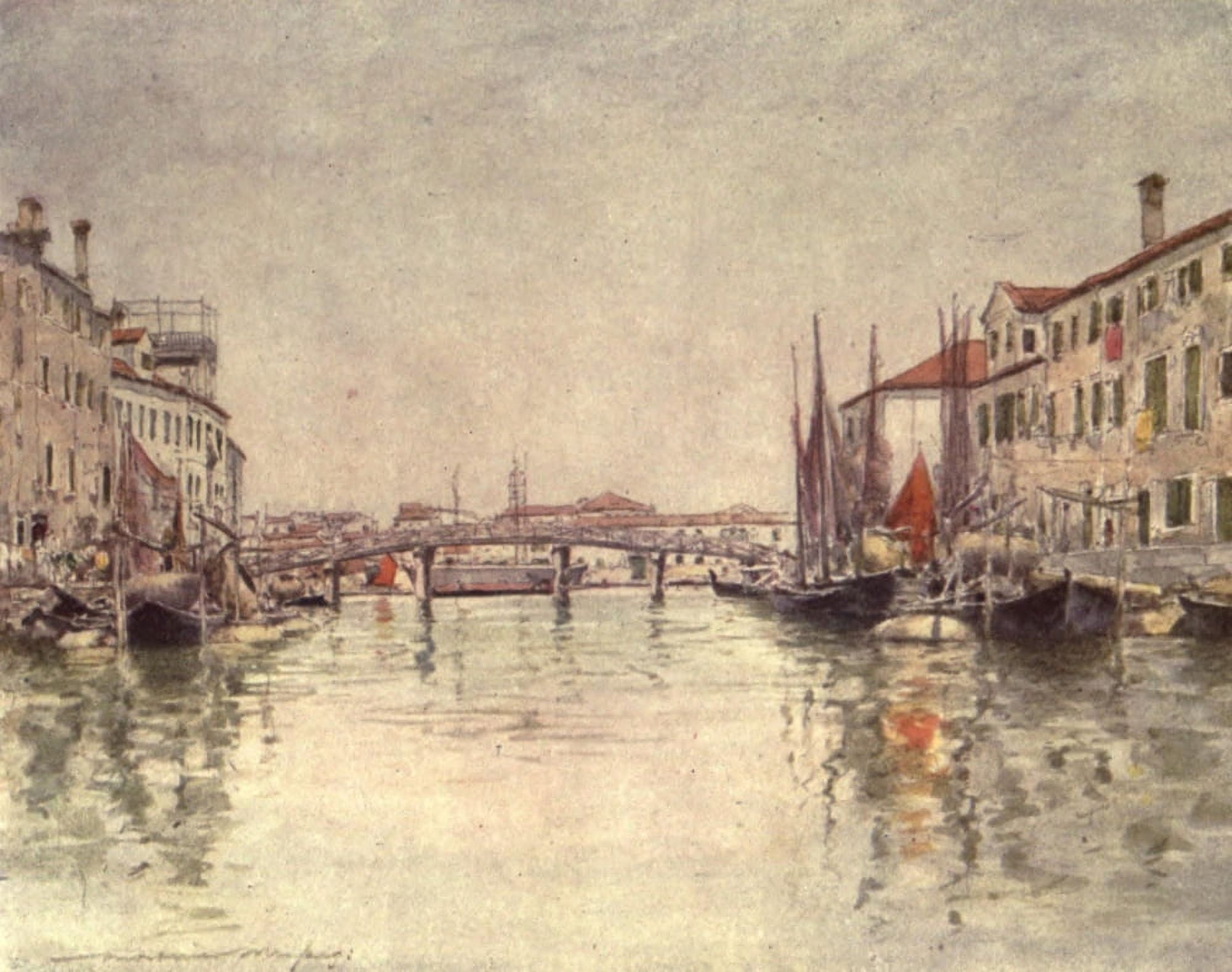 Venice 1912 Canal in Giudecca Island Canvas Art - Mortimer Menpes (24 x 36)