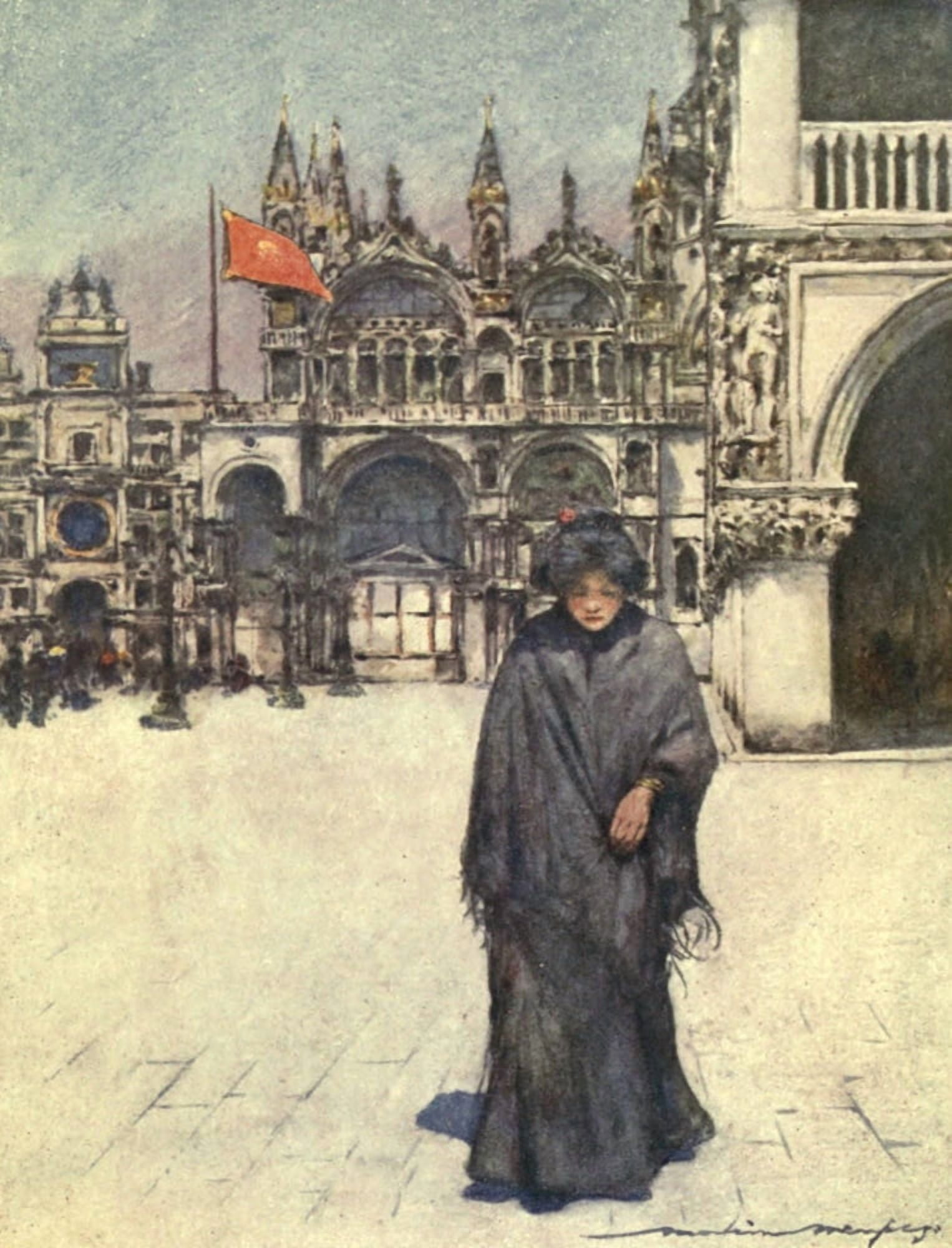 Venice 1912 Crossing the Piazza Canvas Art - Mortimer Menpes (18 x 24)