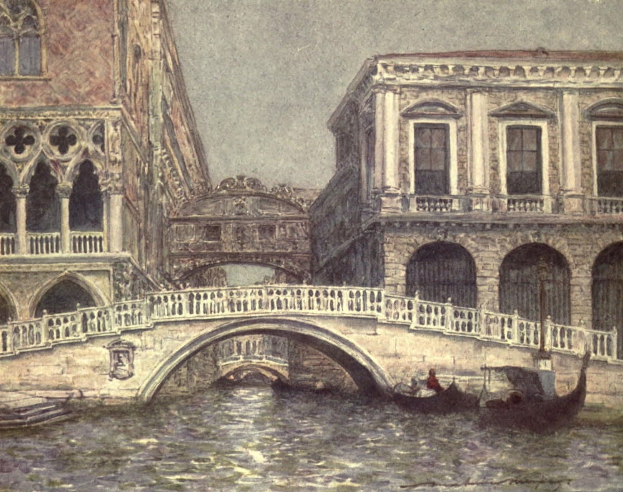 Venice 1912 The Bridge of Sighs & Straw Bridge Canvas Art - Mortimer Menpes (18 x 24)