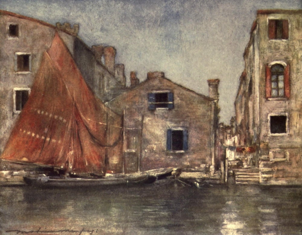 Venice 1912 The Orange Sail Canvas Art - Mortimer Menpes (24 x 36)