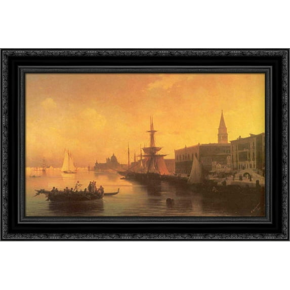 Venice 24x18 Black Ornate Wood Framed Canvas Art by Aivazovsky, Ivan