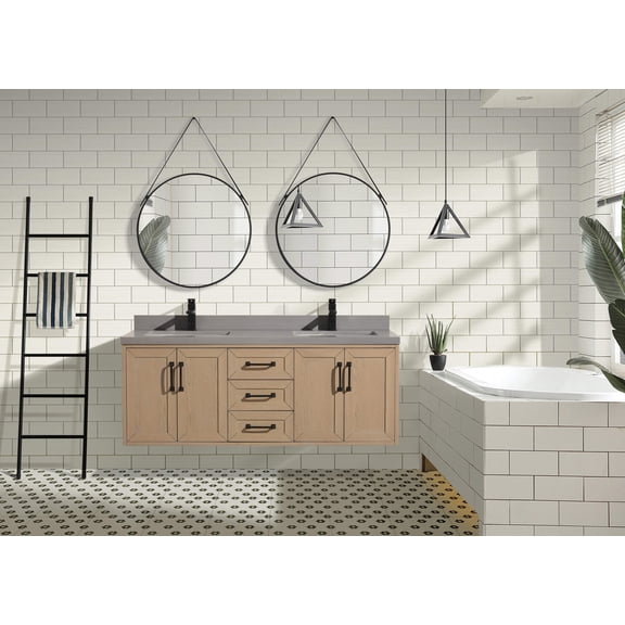 Venice 55" Floating Bathroom Vanity Oak Gray