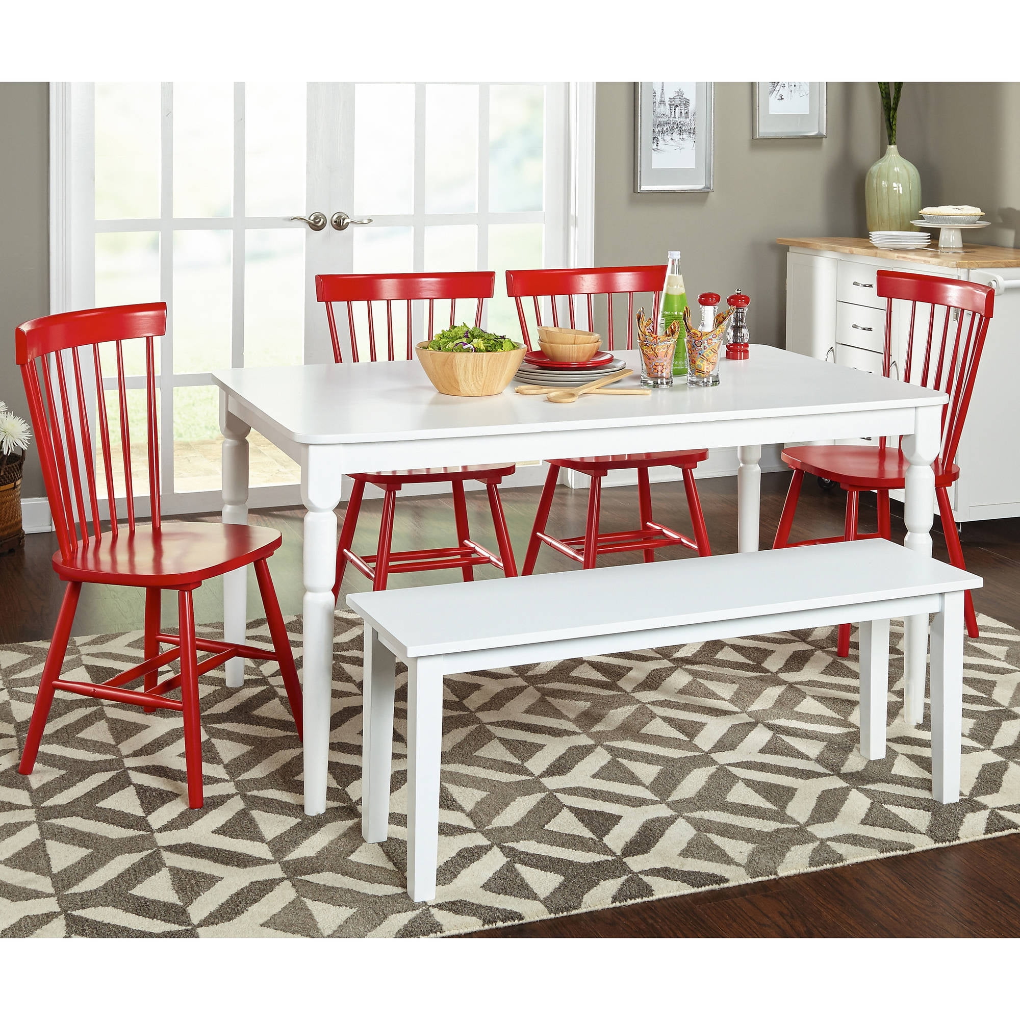 Venice 6-Piece Dining Set with bench, Multiple Colors