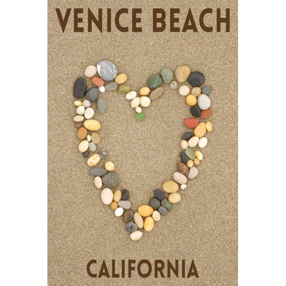 Venice Beach, California, Stone Heart on Sand (9x12 Wall Art Print, Home Decor)