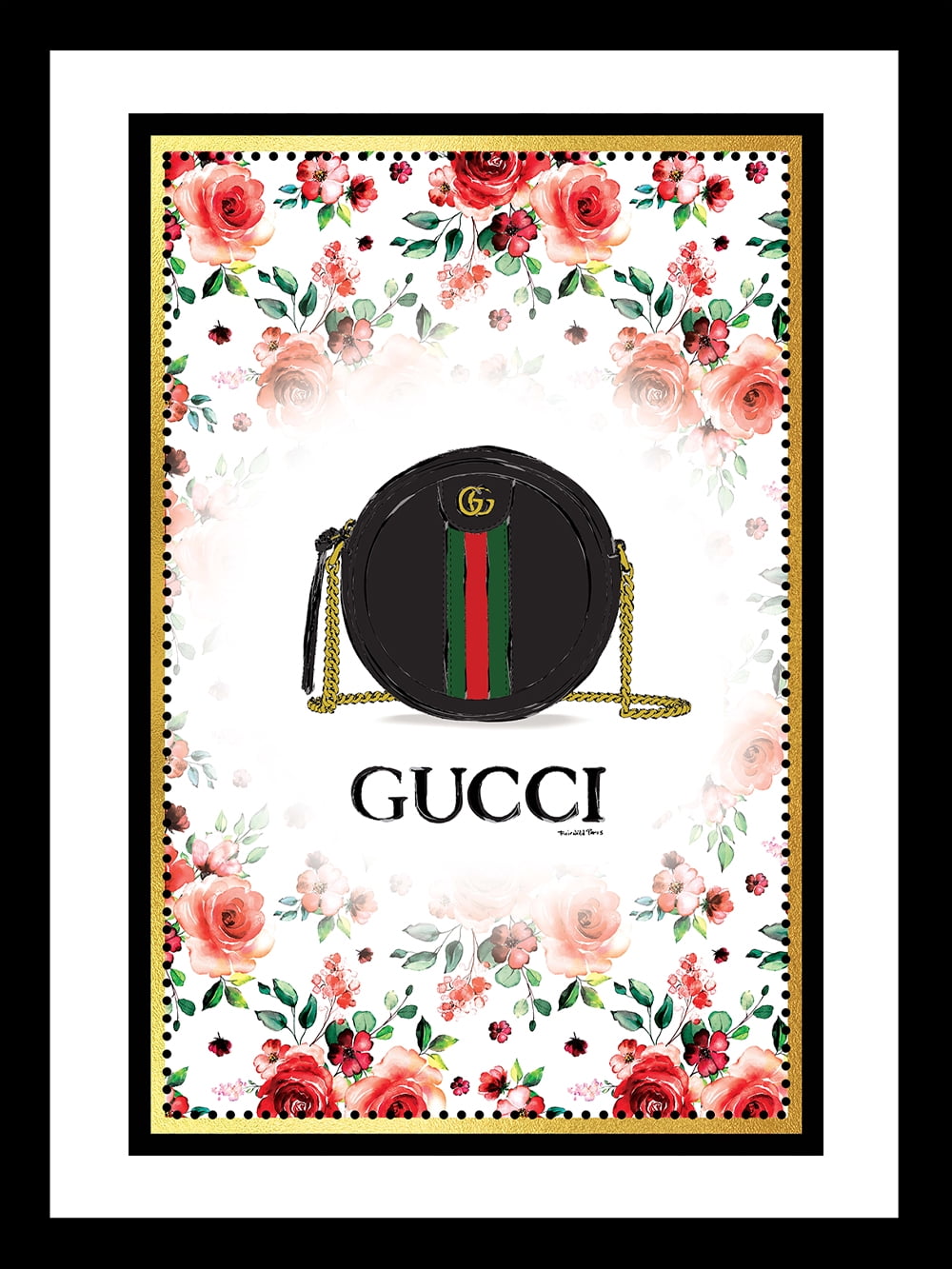 Venice Beach Collection's Designer Fashion Glam Purse Framed in Flowers 14x18 Framed Print