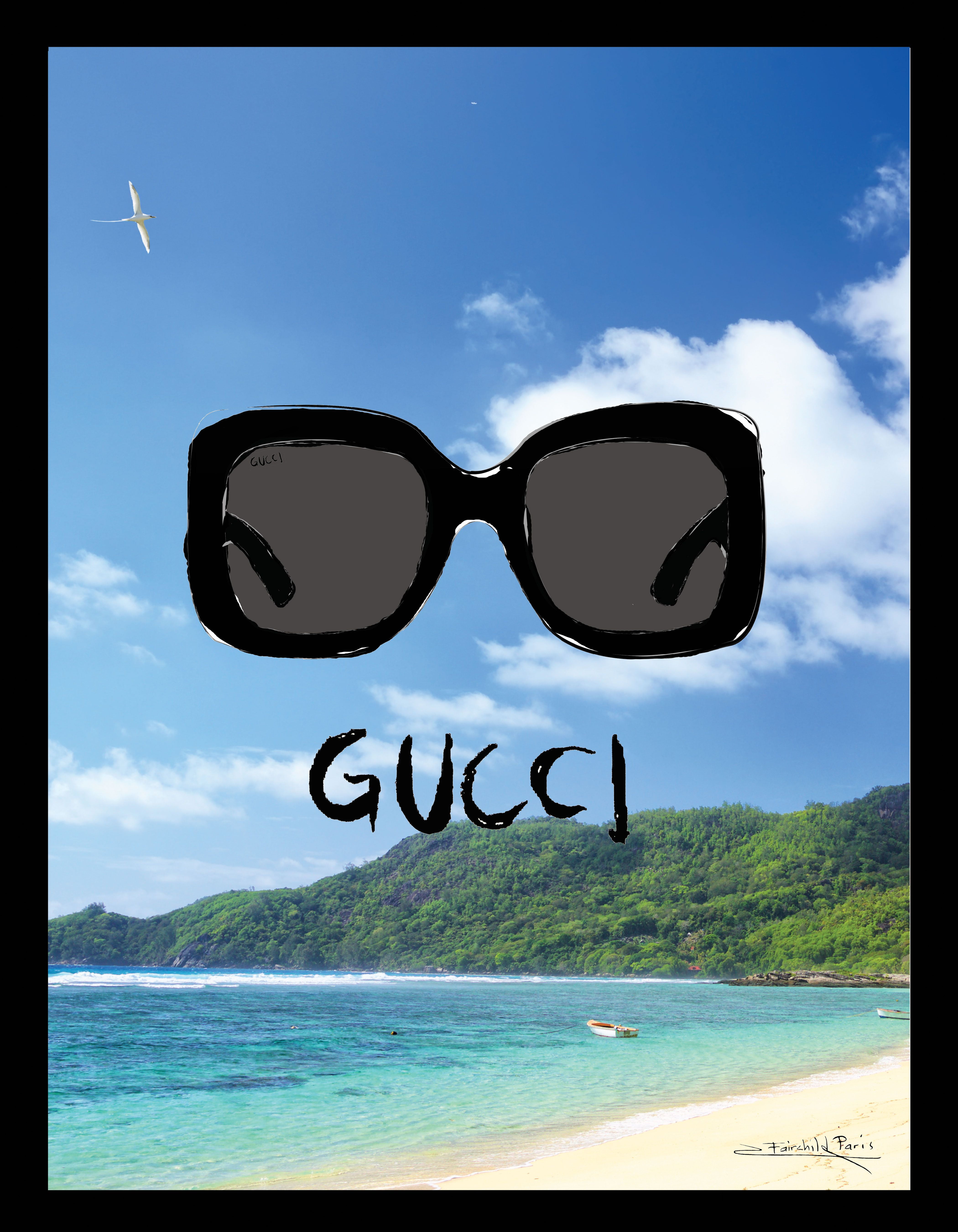 Gucci Sunglasses Beach Scene 14x18 Framed Print