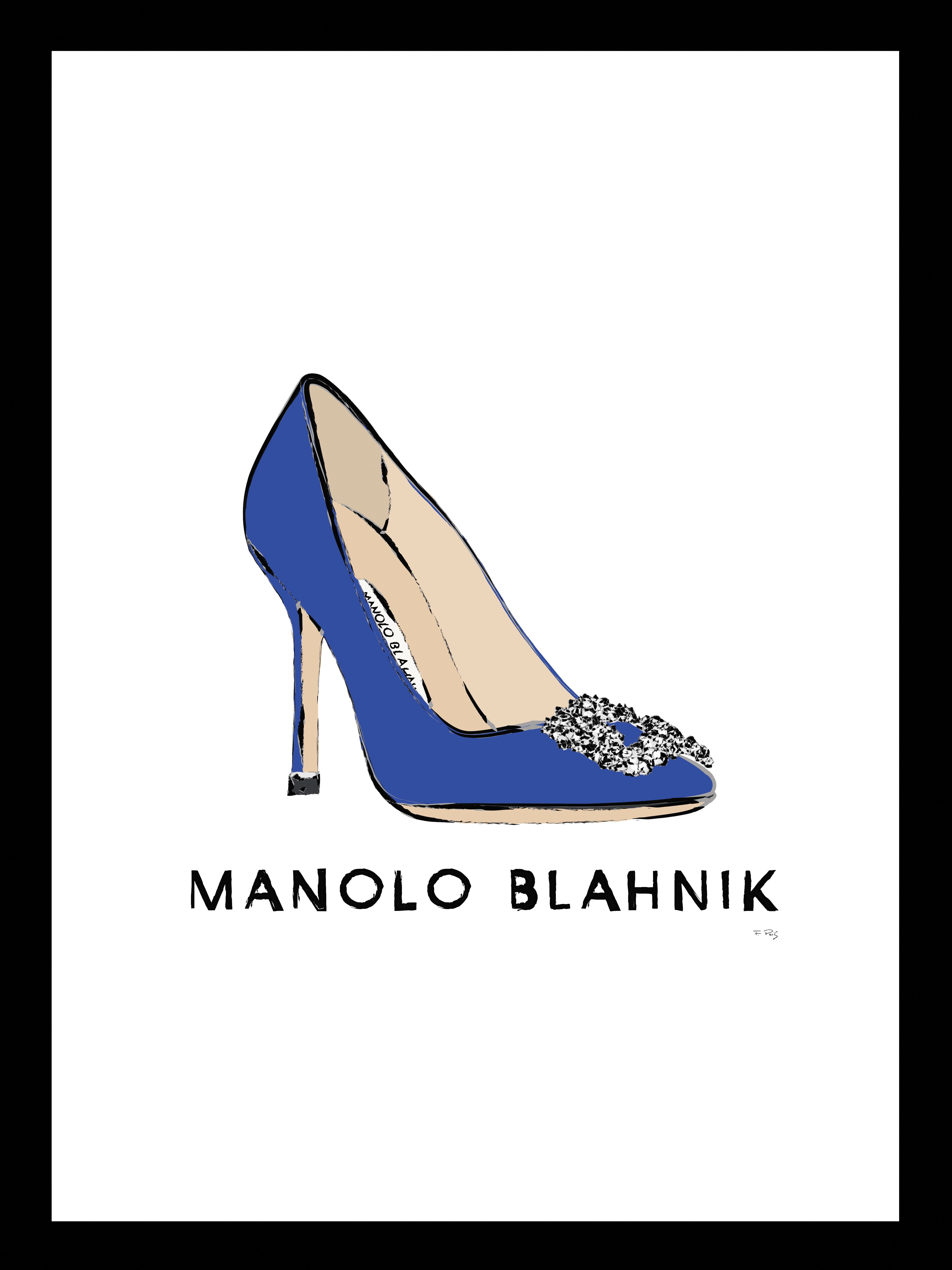 Blue and Beige Abstract Pump Heel 14x18 Framed Print